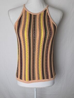 Madewell Striped Crochet Knit Halter Tank Top Multicolored Cotton Small